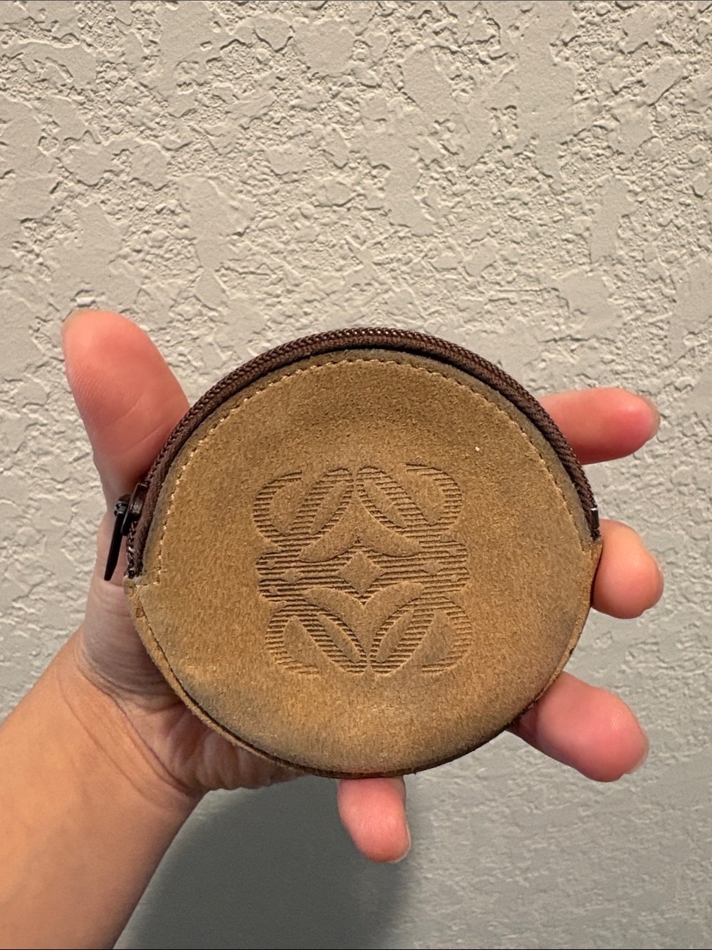 Leather Round Coin Pouch - Brown Jewelry Pouch Holder